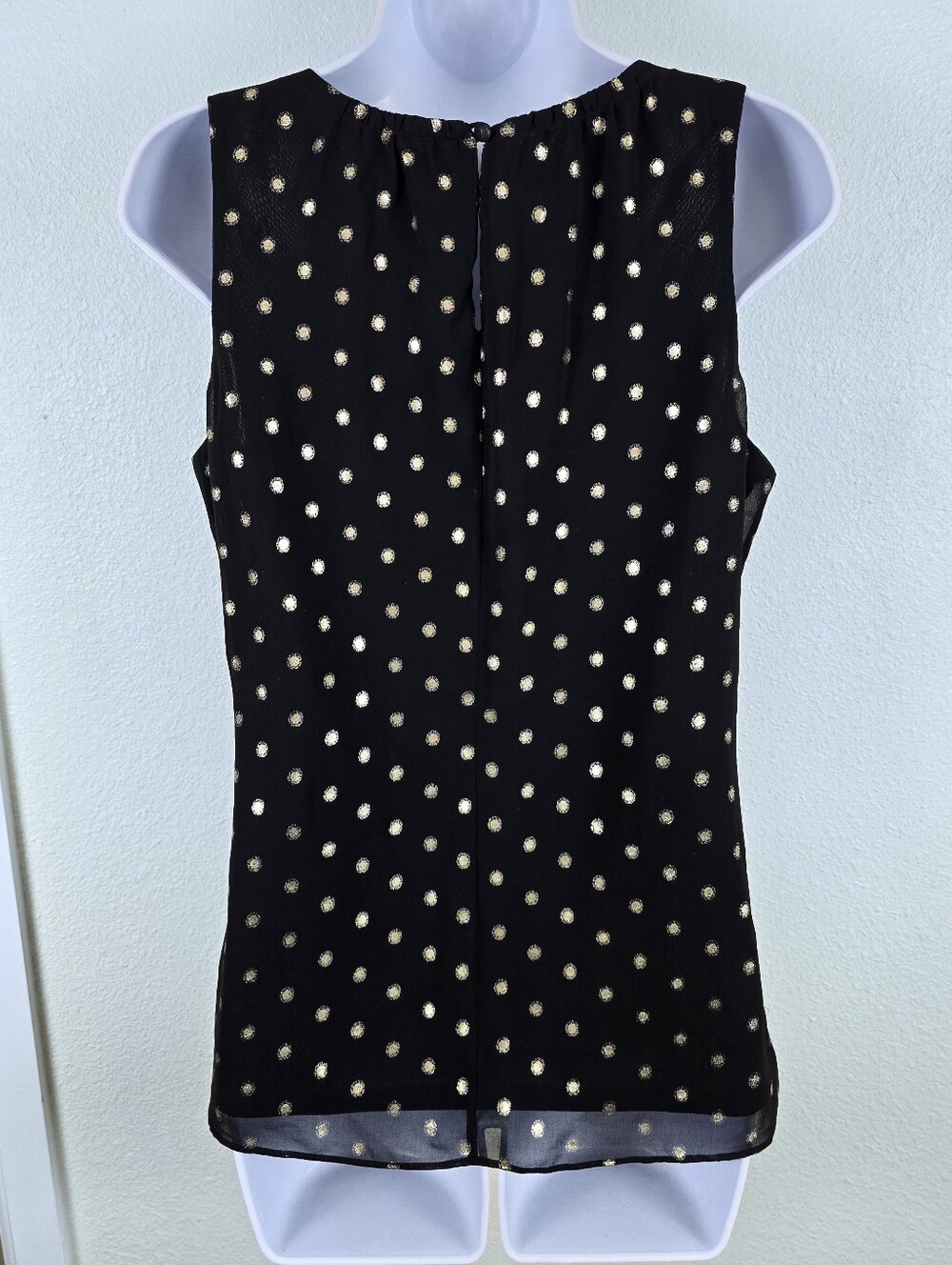 White House Black Market Black & Gold Metallic Polka Dot Embellished Blouse - S - Picture 3 of 16